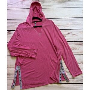 Honeyme Curvy Pink Grommet Side Slit Hooded Sweatshirt Tunic XXXL